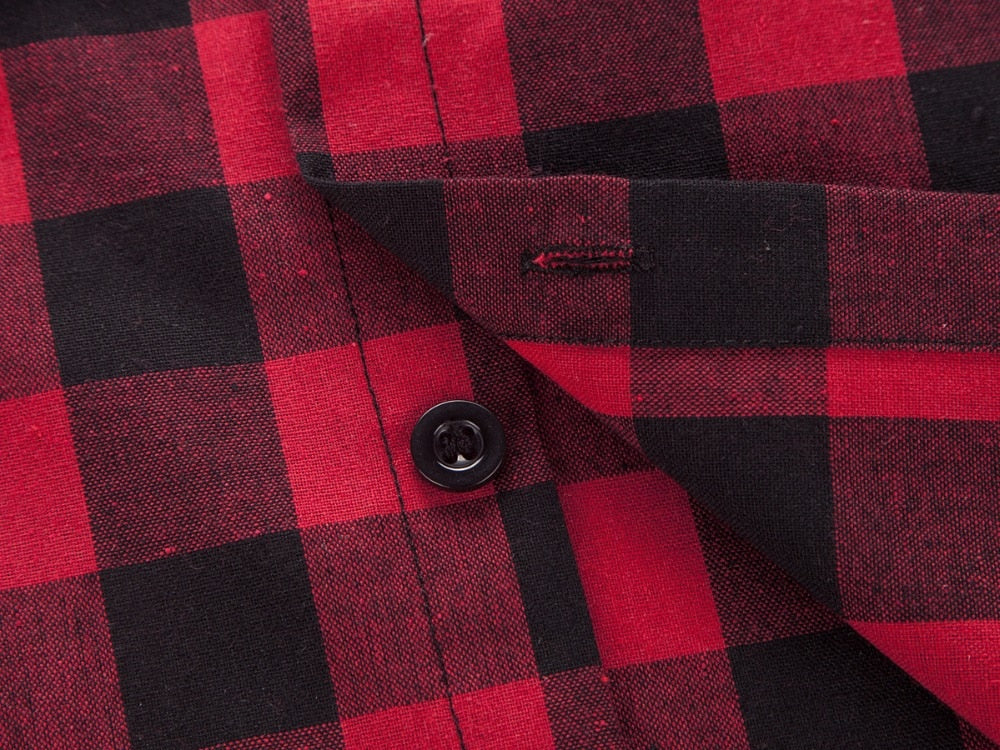 Red And Black Plaid Shirts for Men / Short Sleeve Checkered Shirts in Grunge Rock Style
