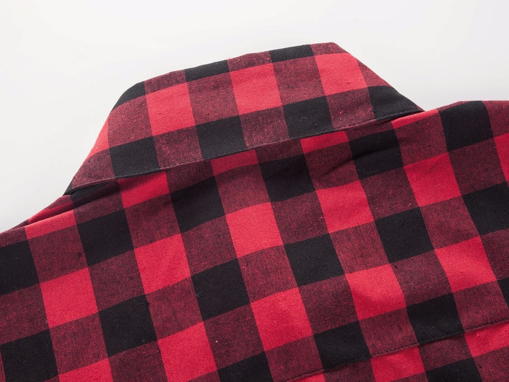 Red And Black Plaid Shirts for Men / Short Sleeve Checkered Shirts in Grunge Rock Style