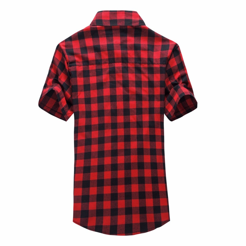 Red And Black Plaid Shirts for Men / Short Sleeve Checkered Shirts in Grunge Rock Style