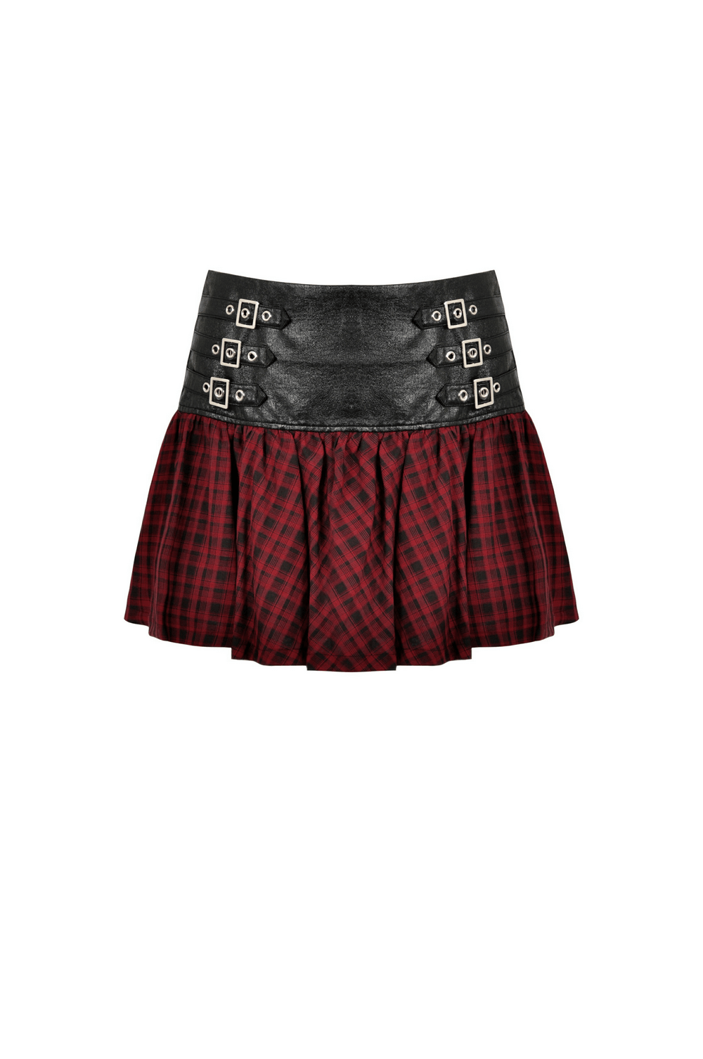 Red and Black Tartan Gothic Mini Skirt with Belt