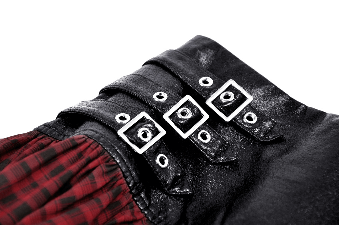 Red and Black Tartan Gothic Mini Skirt with Belt