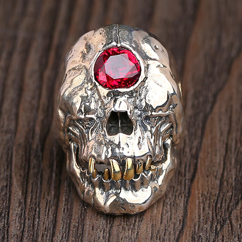 Red Crystal Skull Ring / Stainless Steel Unisex Jewelry For Men And Women