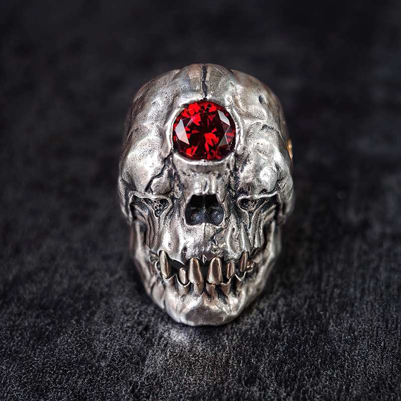 Red Crystal Skull Ring / Stainless Steel Unisex Jewelry For Men And Women