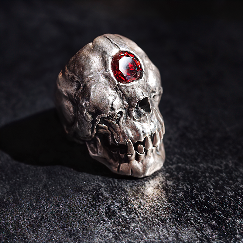 Red Crystal Skull Ring / Stainless Steel Unisex Jewelry For Men And Women