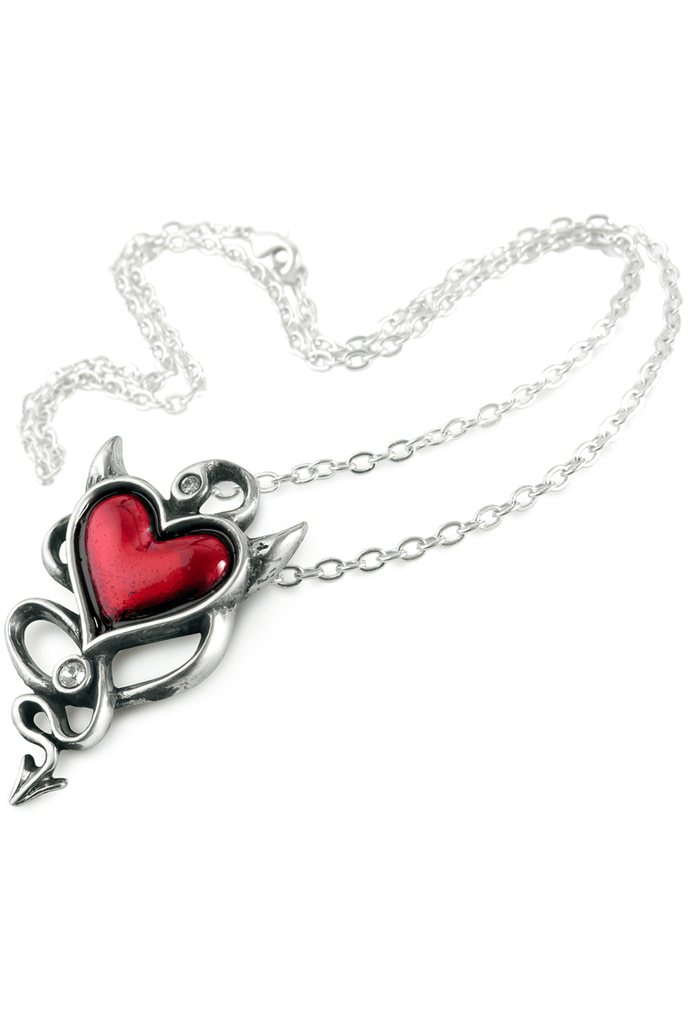 Red Devil Heart Pendant with Gothic Chain Detail