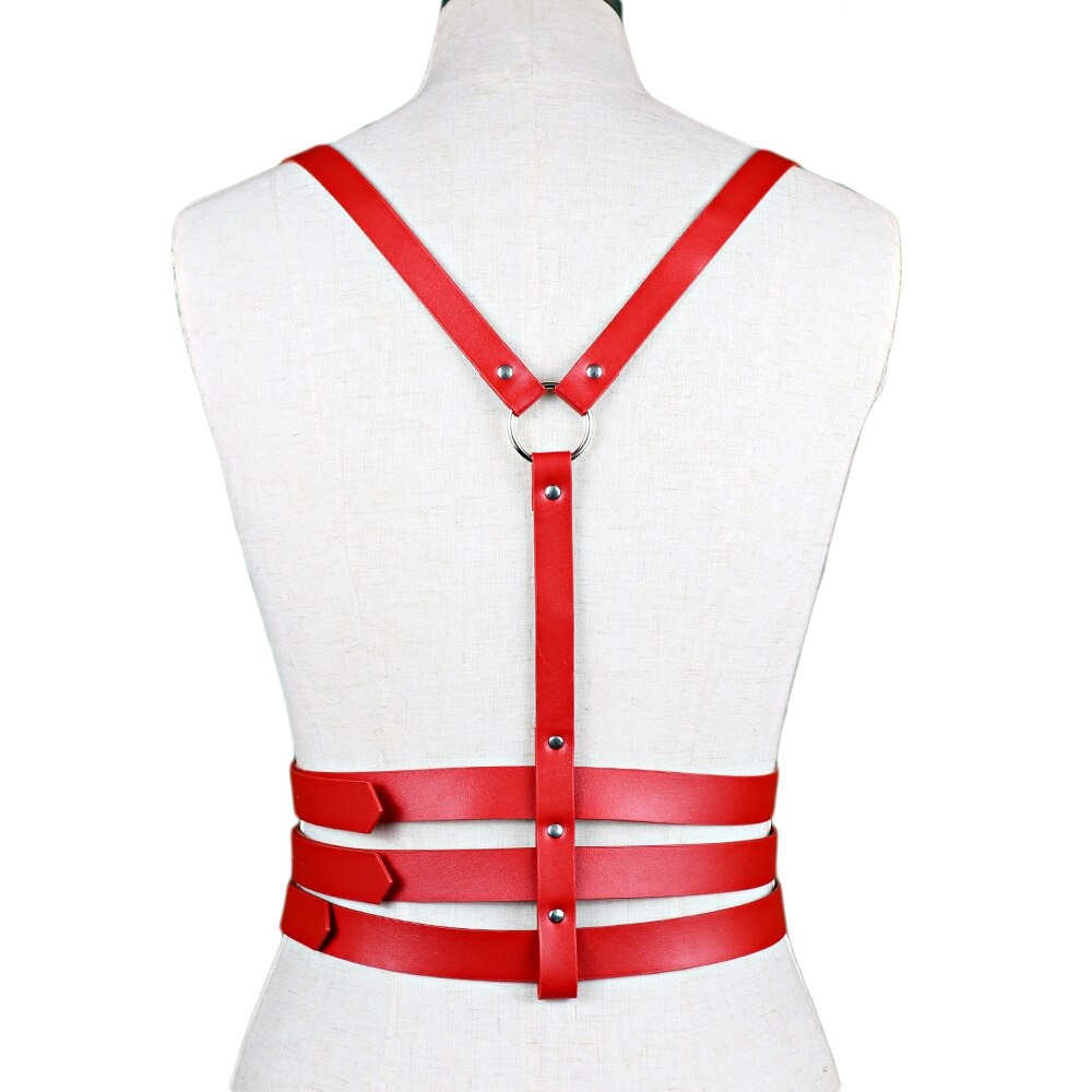 Red Erotic Women's PU Leather Harness in Gothic style / High Waist on Sexy Belt Suspenders