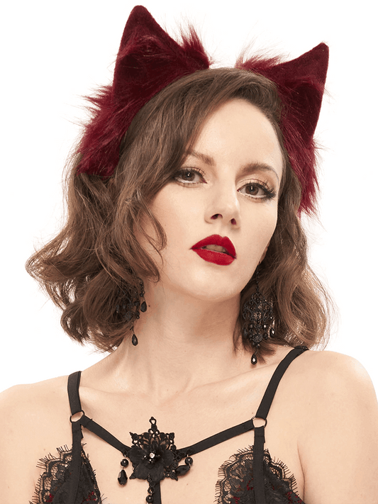 Red Ladies Faux Fur Cat Eears Headdress / Gothic Sexy Head Accessories for Women