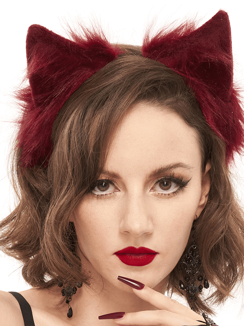 Red Ladies Faux Fur Cat Eears Headdress / Gothic Sexy Head Accessories for Women