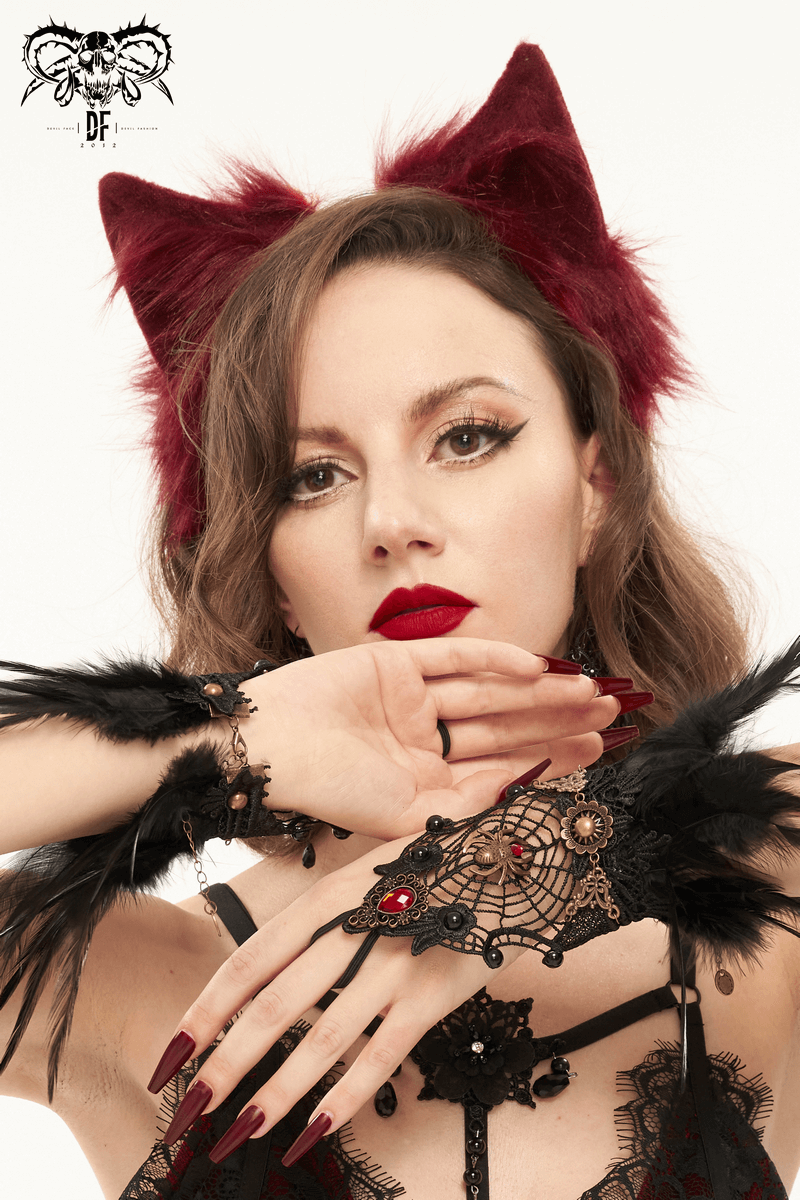 Red Ladies Faux Fur Cat Eears Headdress / Gothic Sexy Head Accessories for Women