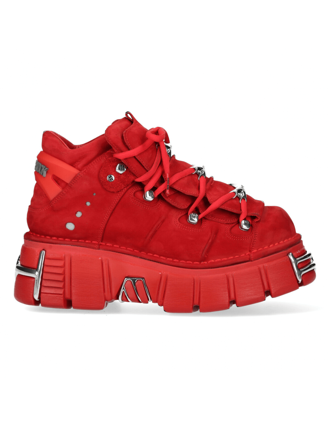 NEW ROCK Men's Red Nubuck Ankle Boots with Metal Accents