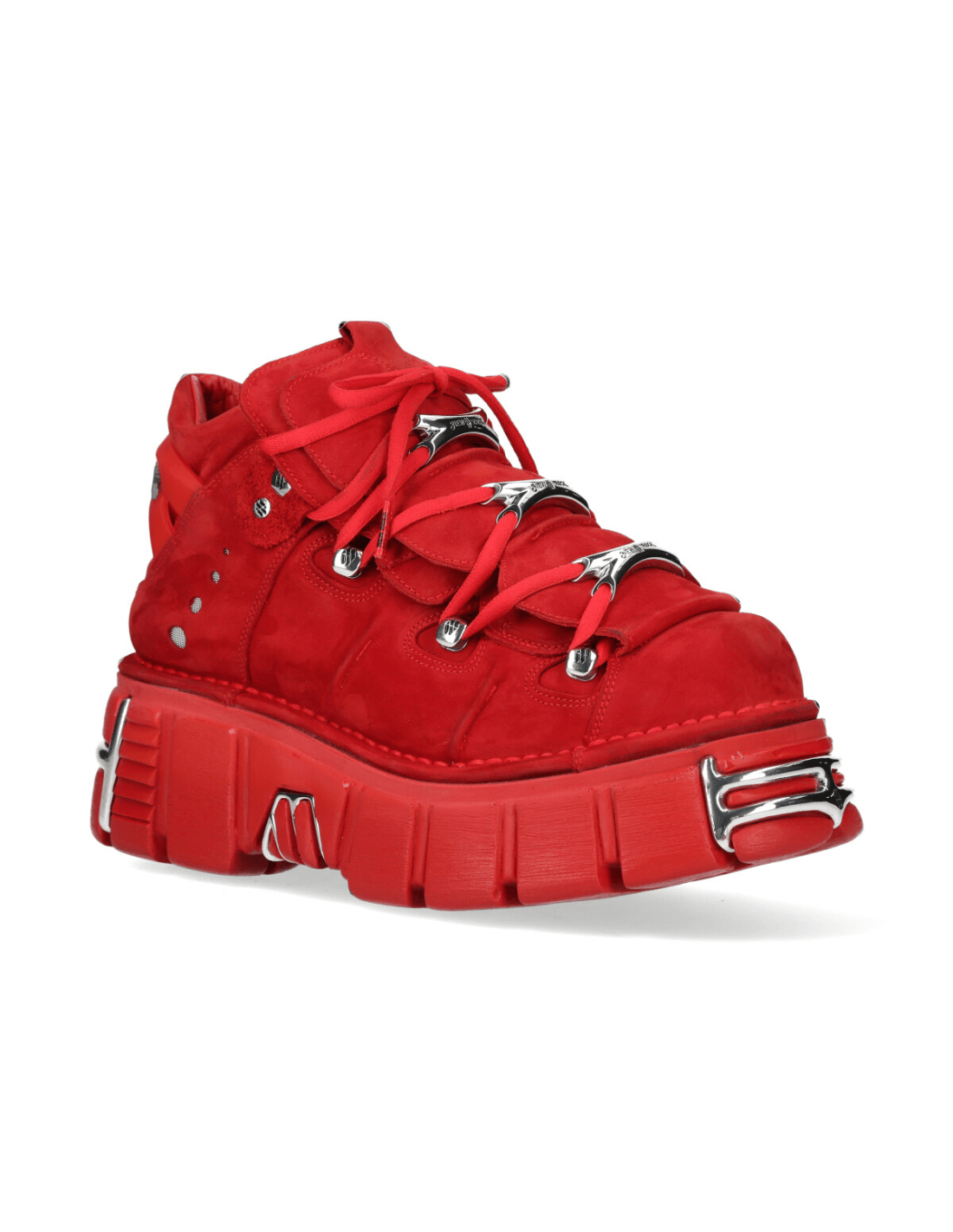 NEW ROCK Men's Red Nubuck Ankle Boots with Metal Accents