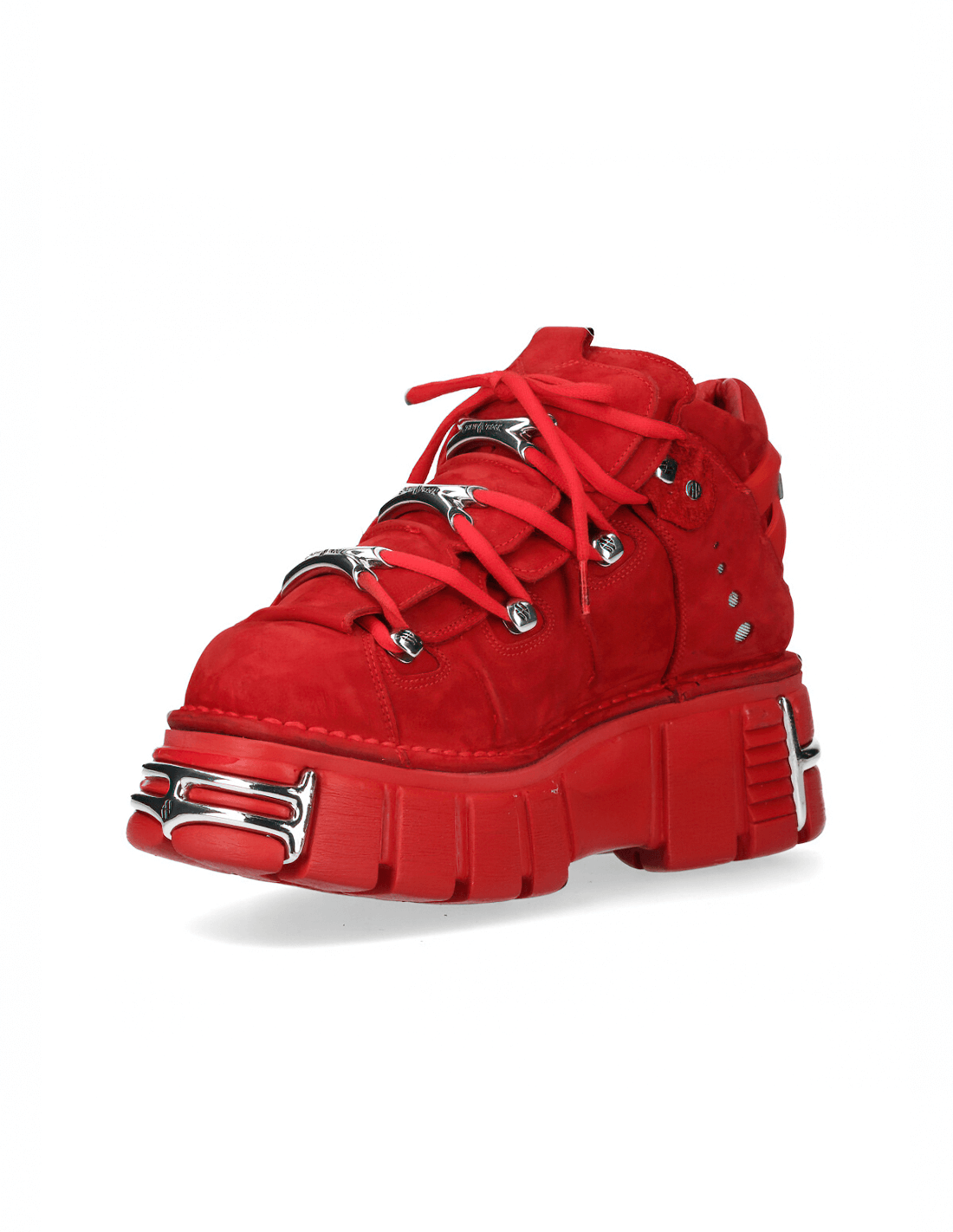 NEW ROCK Men's Red Nubuck Ankle Boots with Metal Accents