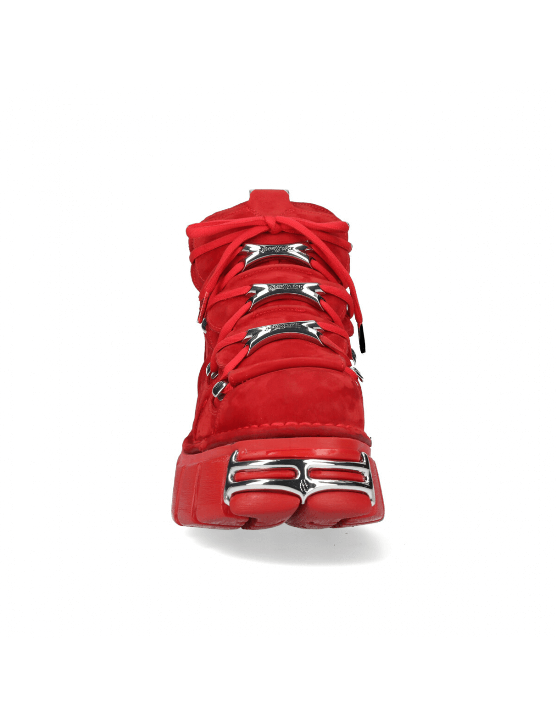 NEW ROCK Men's Red Nubuck Ankle Boots with Metal Accents