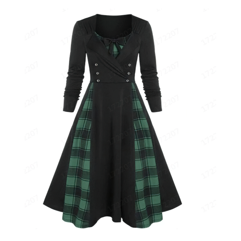 Red Plaid Dress for Women in Gothic Style / Retro Dress with Long Sleeves