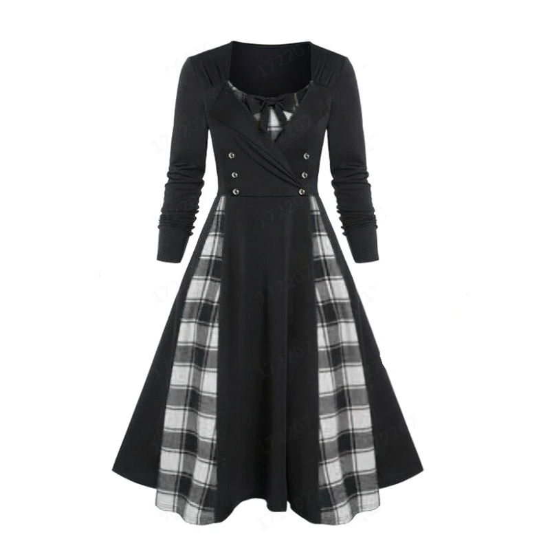 Red Plaid Dress for Women in Gothic Style / Retro Dress with Long Sleeves