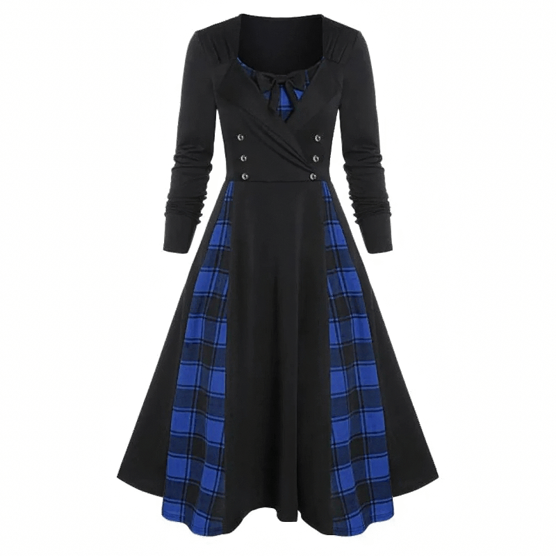 Red Plaid Dress for Women in Gothic Style / Retro Dress with Long Sleeves