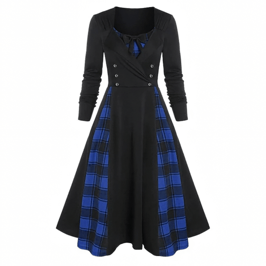Red Plaid Dress for Women in Gothic Style / Retro Dress with Long Sleeves