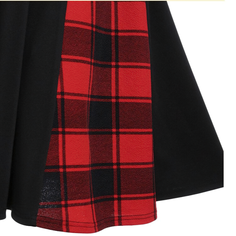 Red Plaid Dress for Women in Gothic Style / Retro Dress with Long Sleeves