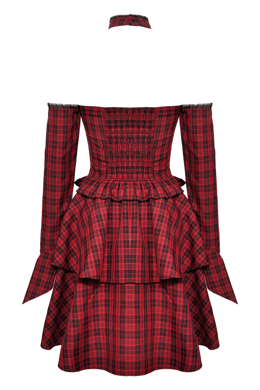 Red Plaid Gothic Corset Dress with Ruffle Details