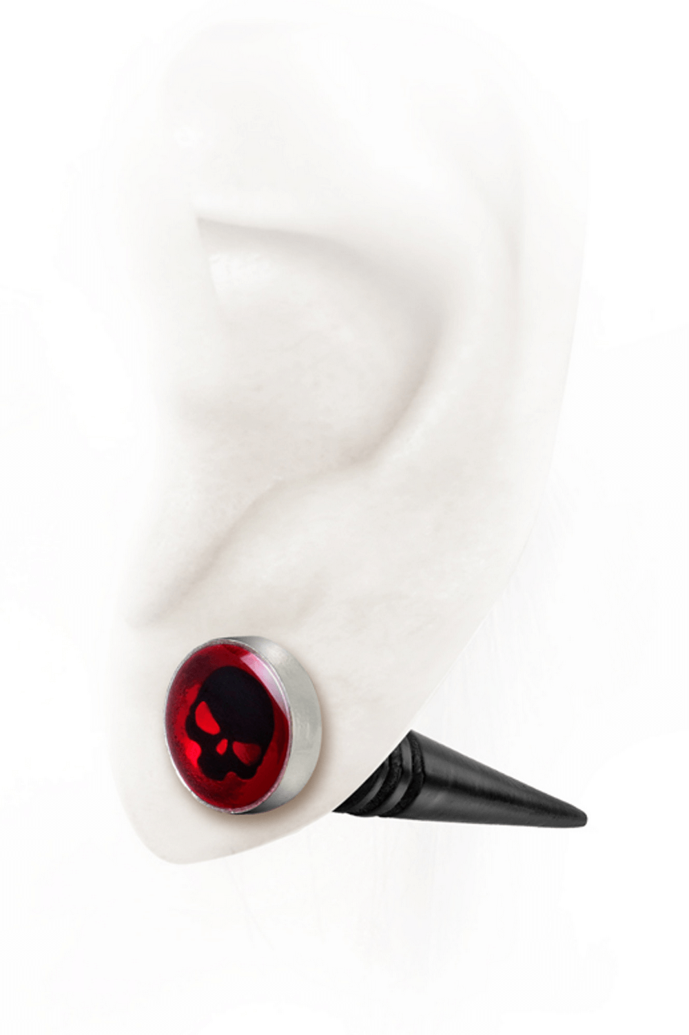 Red Skull Doom-Faux Earring with Black Spiked Design