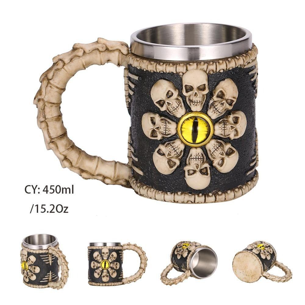 Resin and Stainless Steel Beer 450ml Mug / Retro Viking Pub Bar Mug with Demon Eye