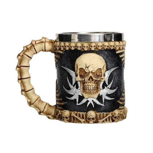 Resin and Stainless Steel Beer 450ml Mug / Retro Viking Pub Bar Mug with Devil Skull