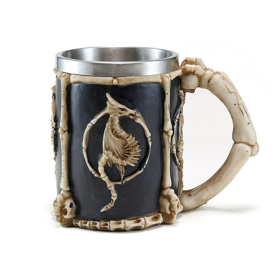 Resin and Stainless Steel Beer 450ml Mug / Retro Viking Pub Bar Mug with Dragon Bones