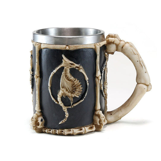 Resin and Stainless Steel Beer 450ml Mug / Retro Viking Pub Bar Mug with Dragon Bones