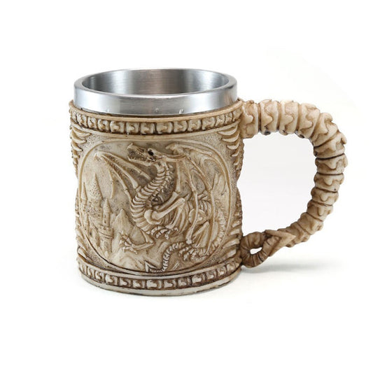 Resin and Stainless Steel Beer 450ml Mug / Retro Viking Pub Bar Mug with Dragon