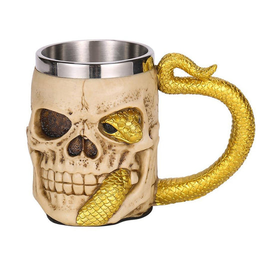 Resin and Stainless Steel Beer 450ml Mug / Retro Viking Pub Bar Mug with Golden Snake