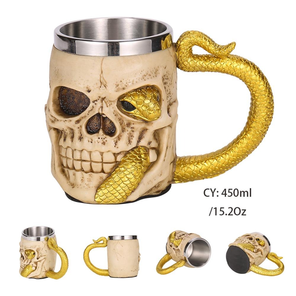 Resin and Stainless Steel Beer 450ml Mug / Retro Viking Pub Bar Mug with Golden Snake