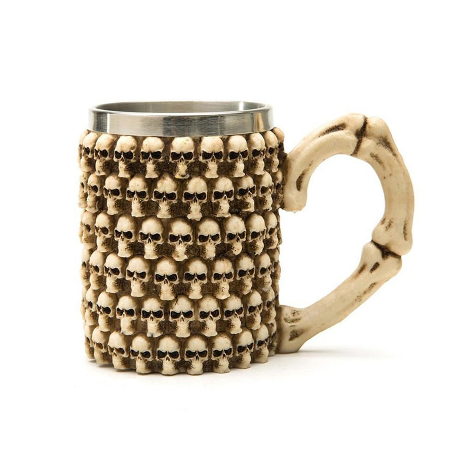 Resin and Stainless Steel Beer 450ml Mug / Retro Viking Pub Bar Mug with Many of Skulls