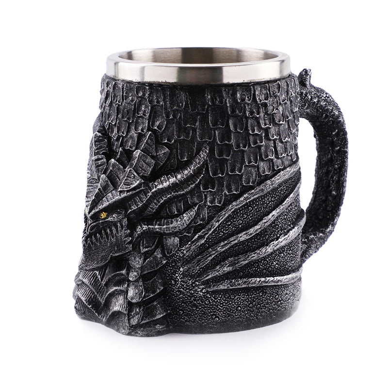Resin and Stainless Steel Beer 450ml Mug / Retro Viking Pub Bar Mug with Medieval Dragon