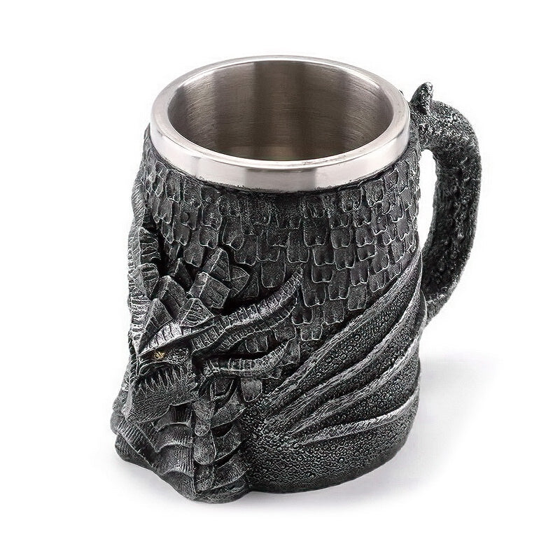 Resin and Stainless Steel Beer 450ml Mug / Retro Viking Pub Bar Mug with Medieval Dragon