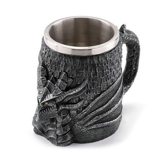 Resin and Stainless Steel Beer 450ml Mug / Retro Viking Pub Bar Mug with Medieval Dragon