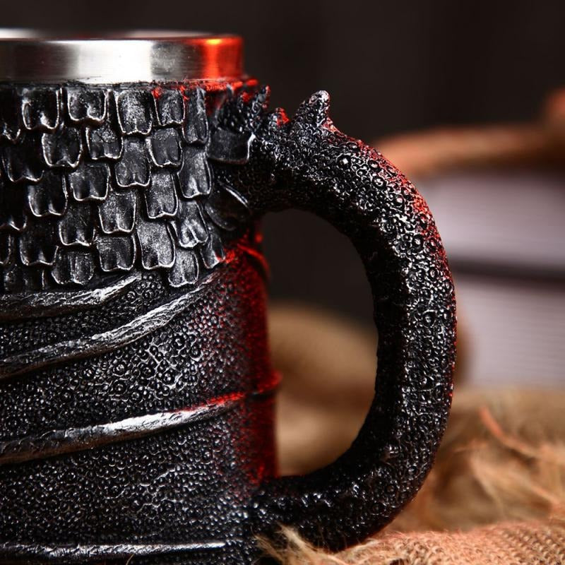 Resin and Stainless Steel Beer 450ml Mug / Retro Viking Pub Bar Mug with Medieval Dragon