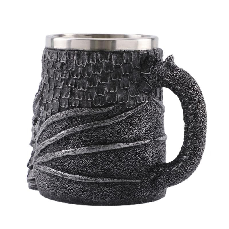 Resin and Stainless Steel Beer 450ml Mug / Retro Viking Pub Bar Mug with Medieval Dragon