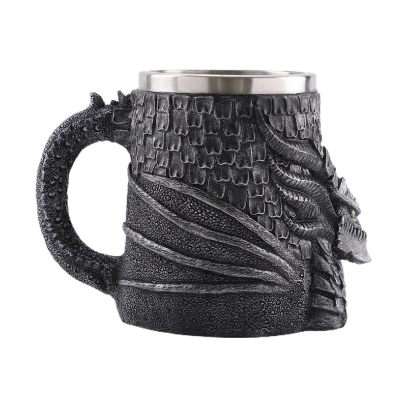 Resin and Stainless Steel Beer 450ml Mug / Retro Viking Pub Bar Mug with Medieval Dragon