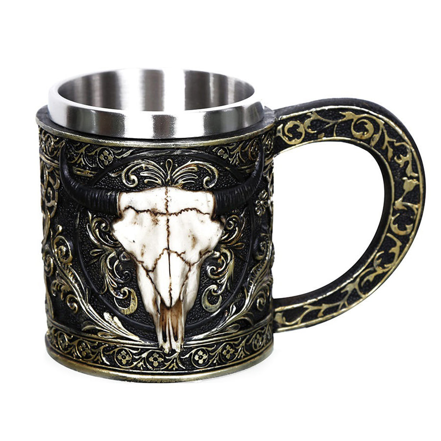 Resin and Stainless Steel Beer 450ml Mug / Retro Viking Pub Bar Mug with Oxhead
