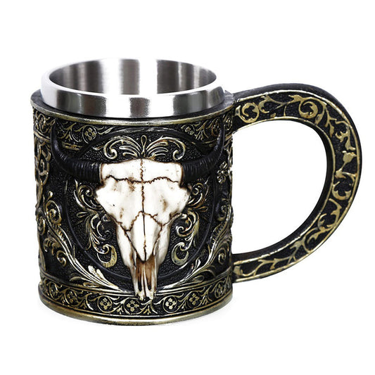 Resin and Stainless Steel Beer 450ml Mug / Retro Viking Pub Bar Mug with Oxhead