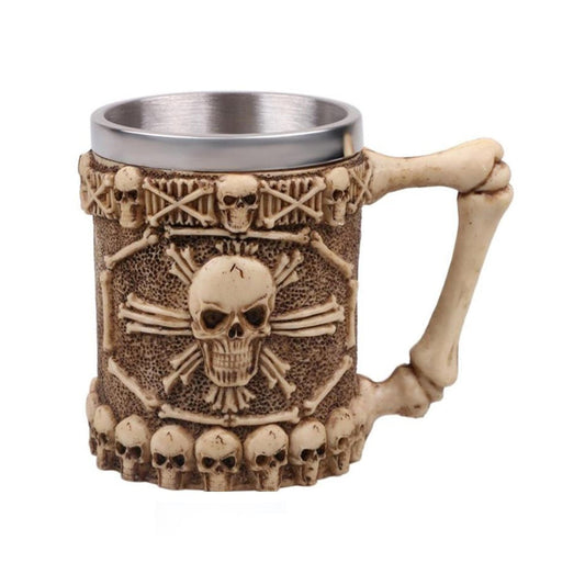 Resin and Stainless Steel Beer 450ml Mug / Retro Viking Pub Bar Mug with Skull and Bones