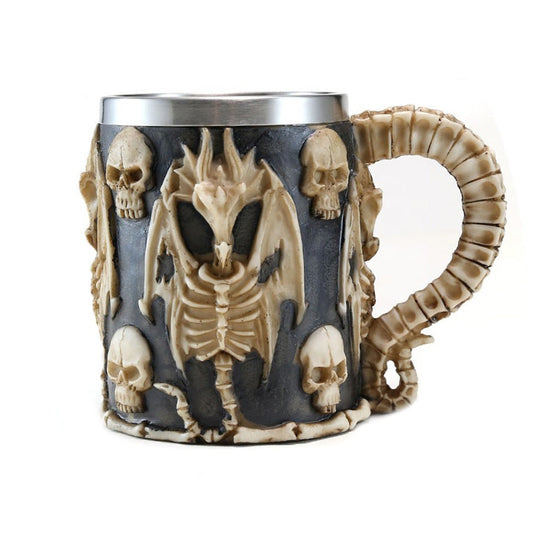 Resin and Stainless Steel Beer 450ml Mug / Retro Viking Pub Bar Mug with Skull Dragon