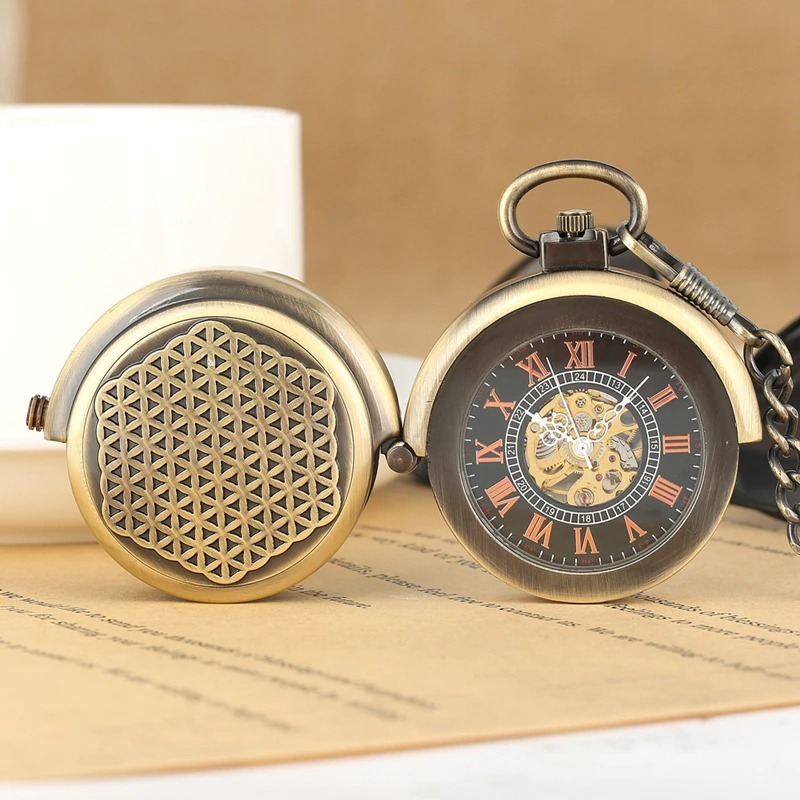 Retro Bronze Mechanical Pocket Watch / Creative Pendant Clock with Roman Numeral Display