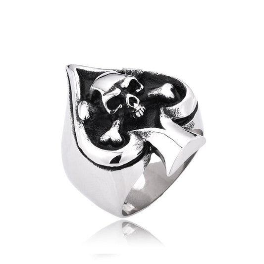 Retro Card Cross Skull Ring / Stainless Steel Unisex Rock Style Jewelry