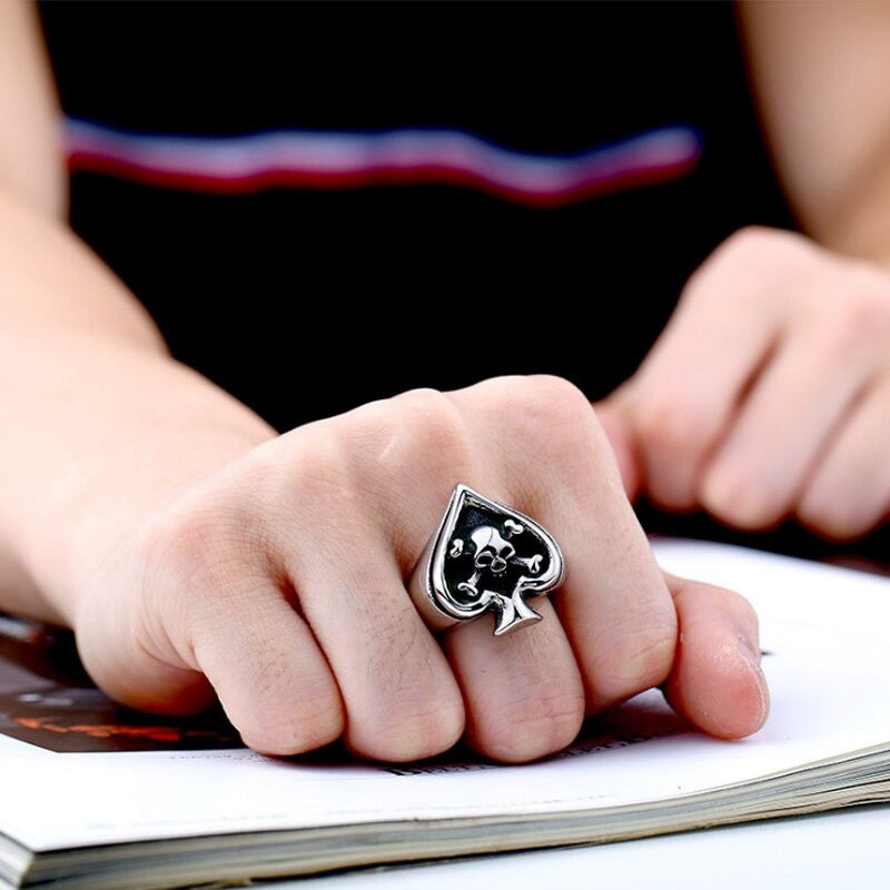 Retro Card Cross Skull Ring / Stainless Steel Unisex Rock Style Jewelry