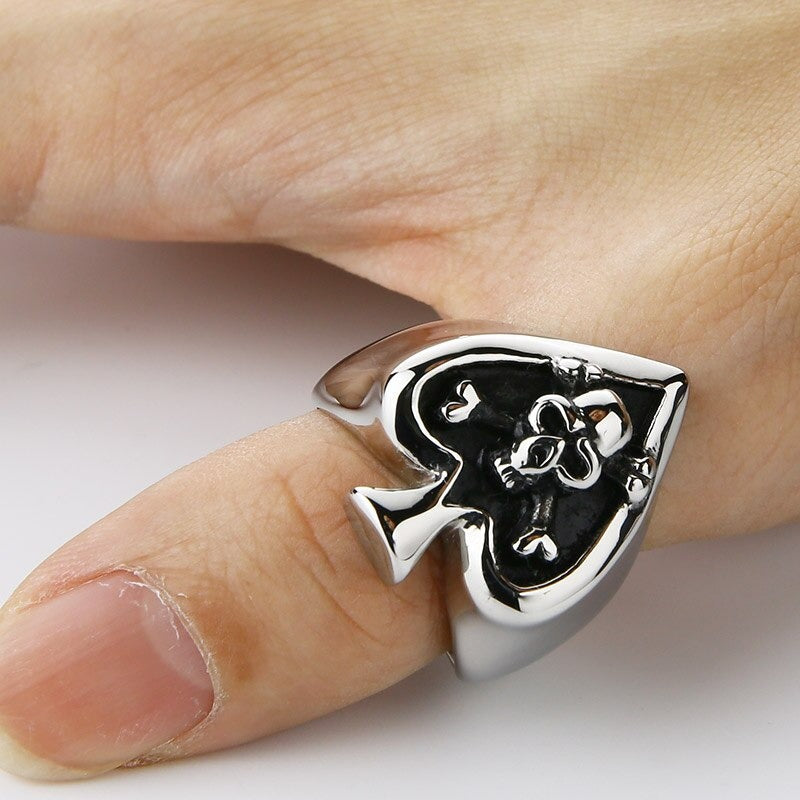 Retro Card Cross Skull Ring / Stainless Steel Unisex Rock Style Jewelry