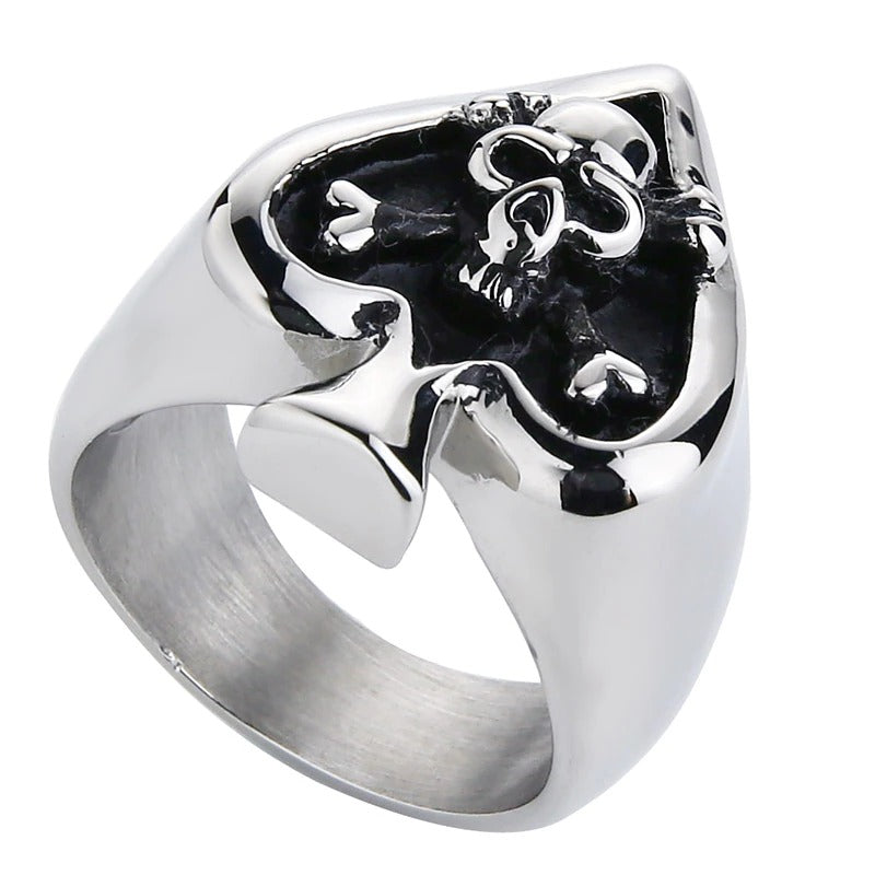 Retro Card Cross Skull Ring / Stainless Steel Unisex Rock Style Jewelry