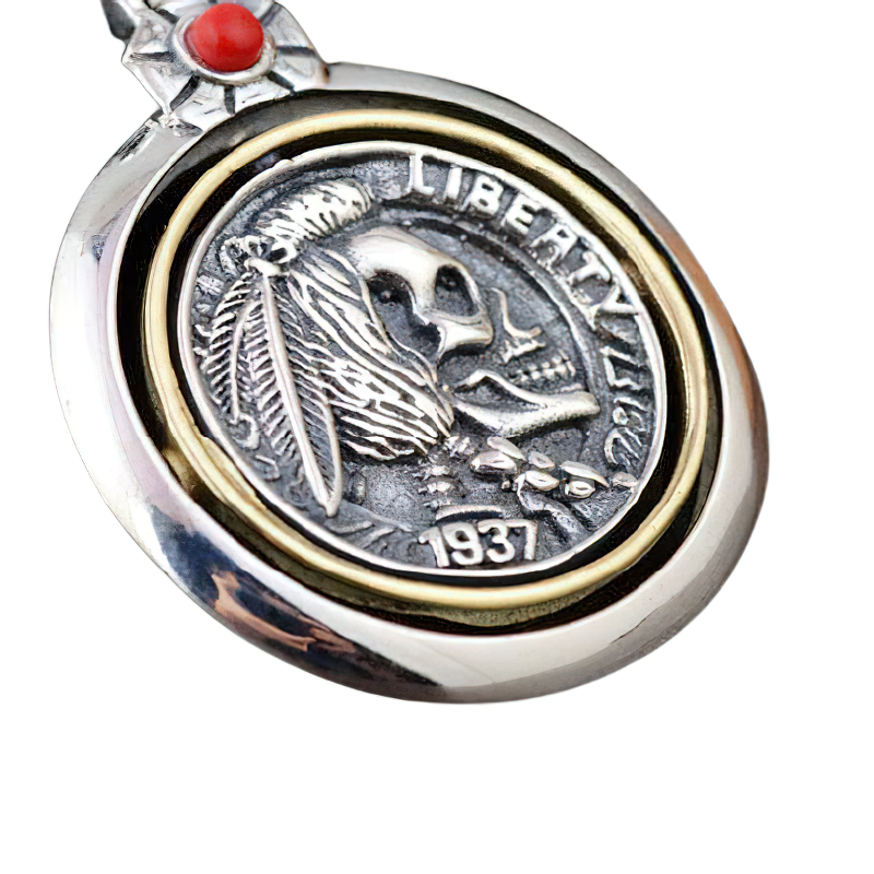 Retro Copper Double-Sided Pendant Of Skull Head For Men / Gothic Accessories In Rock Style