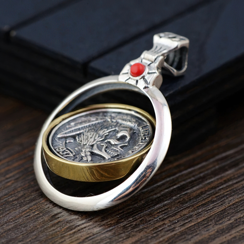 Retro Copper Double-Sided Pendant Of Skull Head For Men / Gothic Accessories In Rock Style