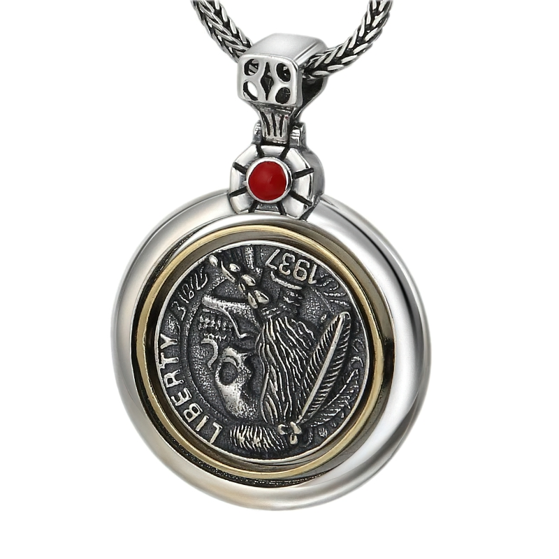 Retro Copper Double-Sided Pendant Of Skull Head For Men / Gothic Accessories In Rock Style